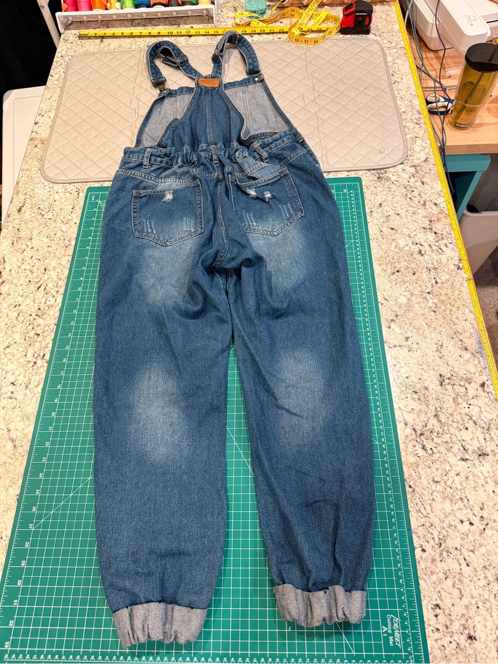 Distressed Denim Overalls Medium Wash Boyfriend Utility Boho - Picture 3 of 9